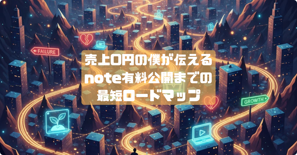 note有料記事の作成と販売手順を解説するロードマップのイメージ画像