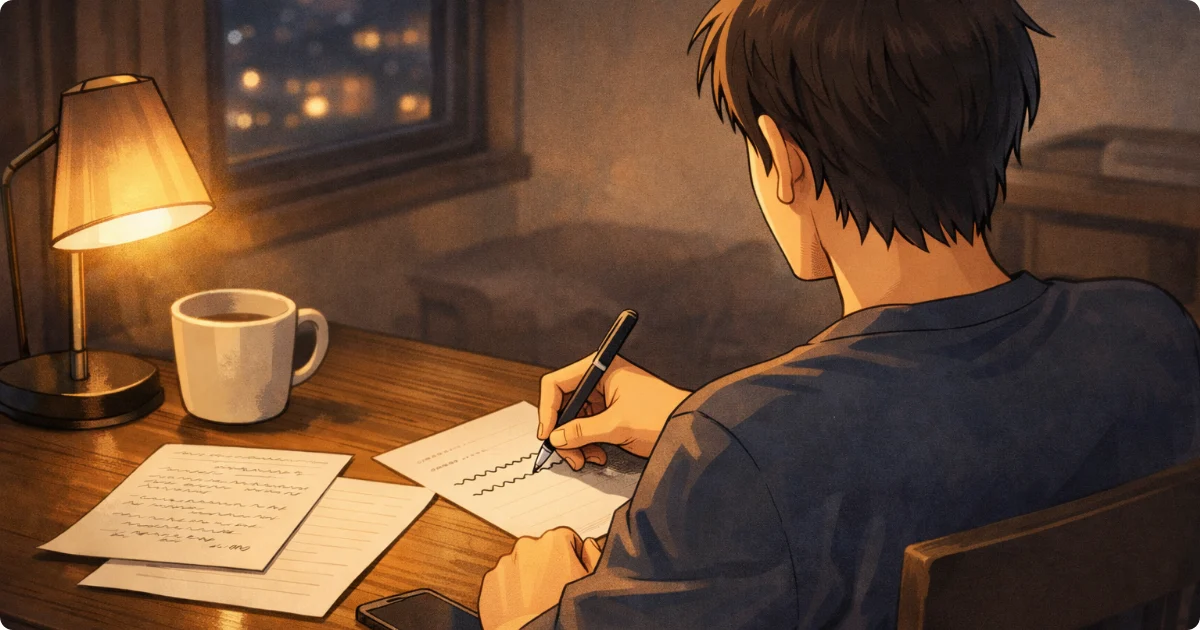 ブログをもう一度頑張ると決めた夜、mixi時代の友達を思い浮かべながら手紙を書くイメージ